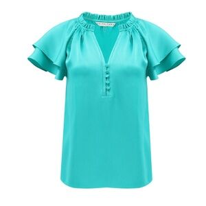 Trina Turk turquoise Zandy top size small with Ruffle Sleeves